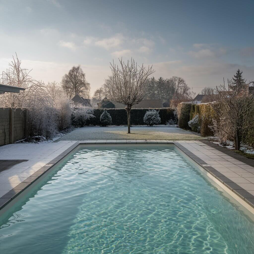 Piscina limpia y protegida gracias al uso de hivernadores.